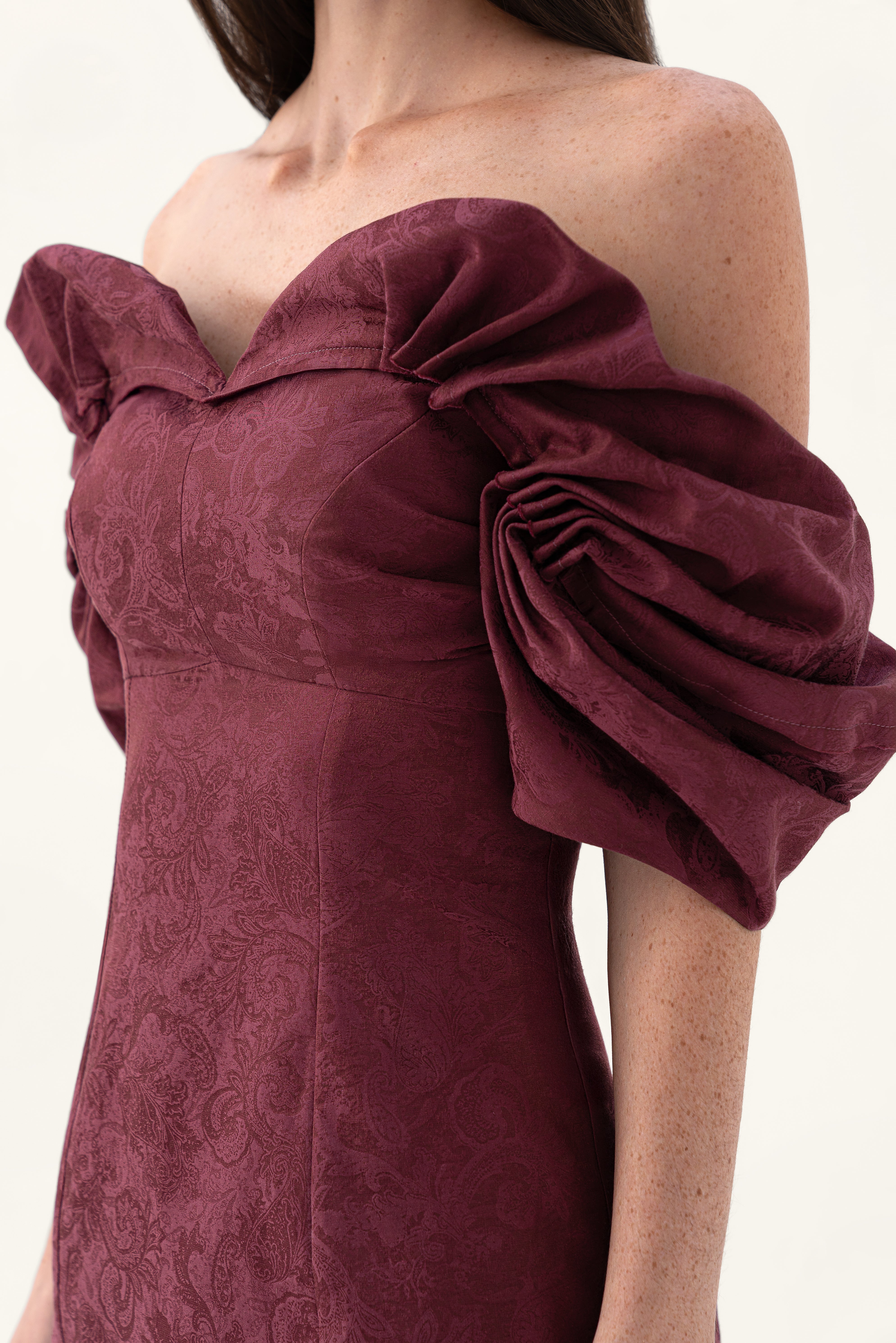 Silk Jacquard Off Shoulder Mini Dress | Nava by Maryanaz - Maryanaz
