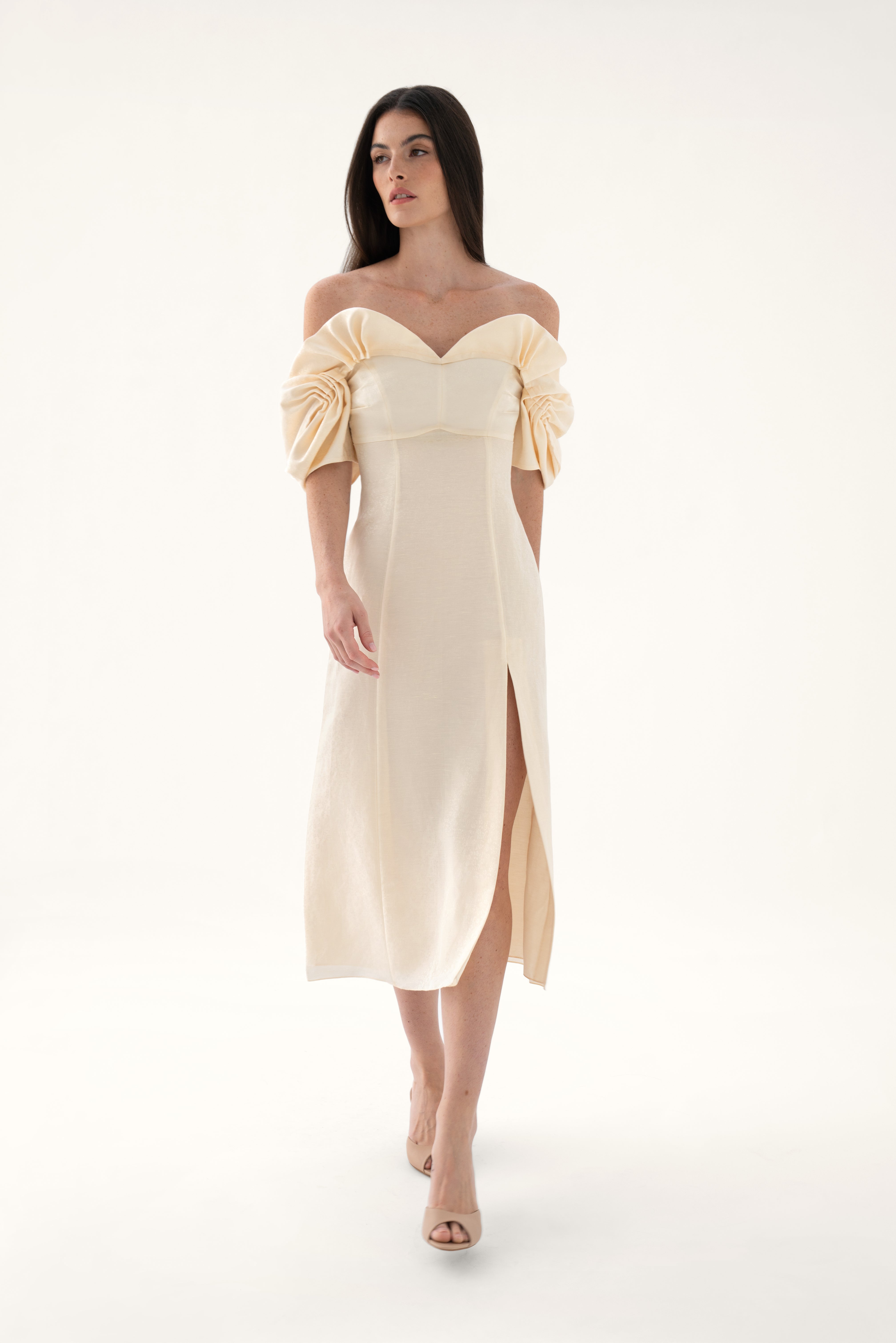 ワンピース andmary Orga offshoulder dress beige ワンピース andmary Orga offshoulder dress beige ワンピース andmary